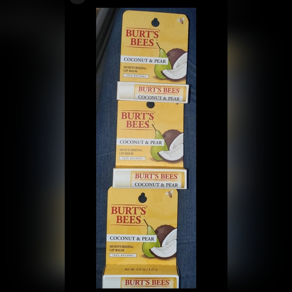 :* 4 NIB Burt's Bees coconut & pear moisturizing & red dahlia Tinted Lip balm - Picture 4 of 12